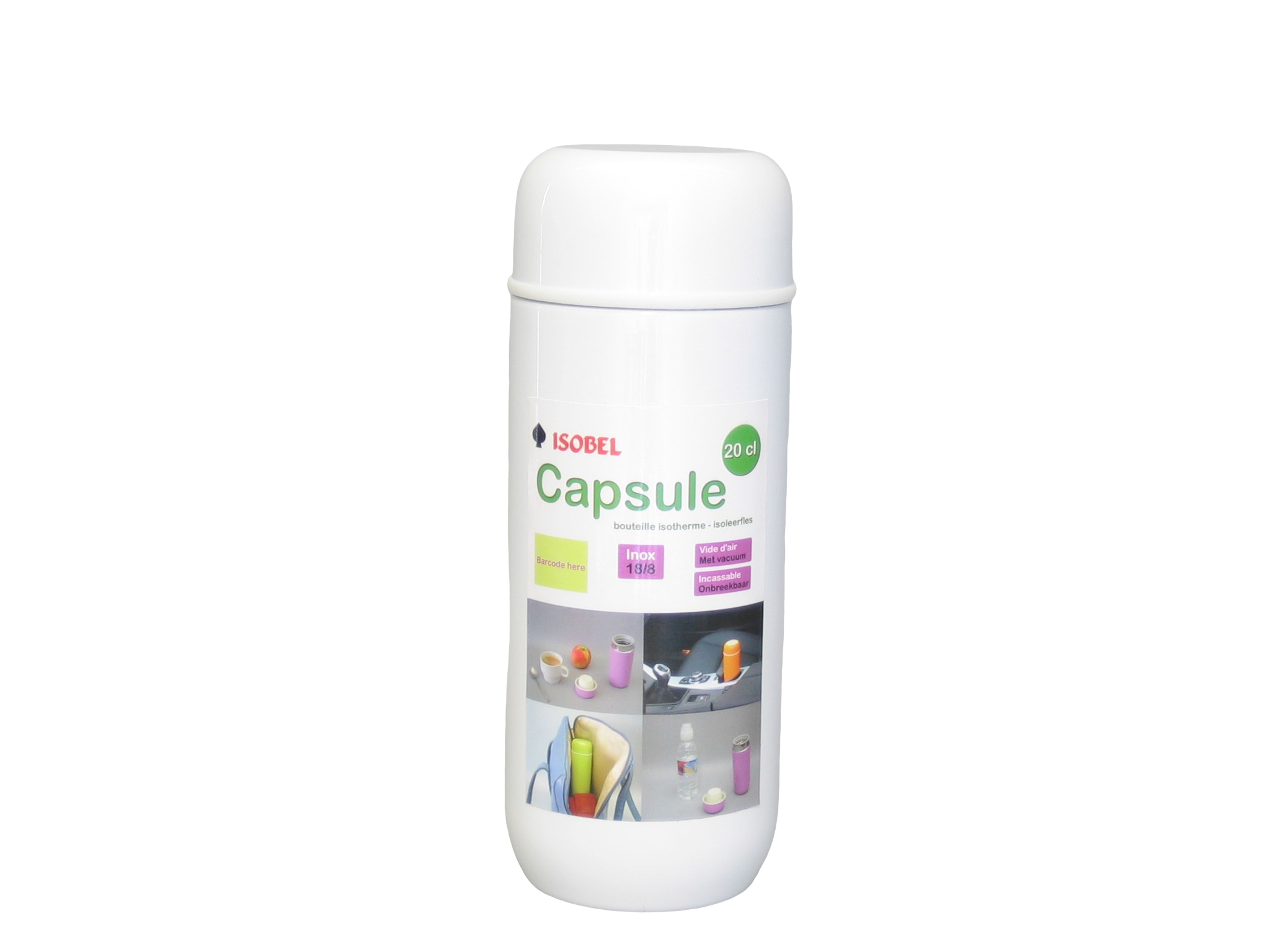CAPSULE-001 - Bouteille isotherme inox incassable blanc 0.20 L - Isobel
