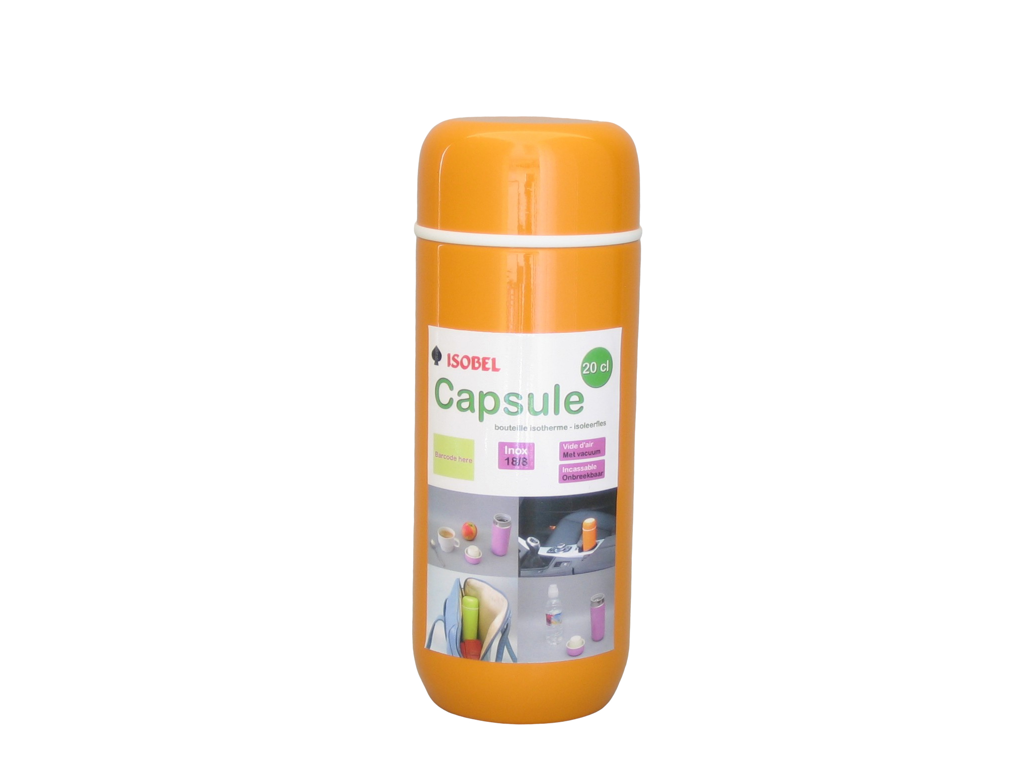 CAPSULE-021 - Isoleerfles inox onbreekbaar oranje 0.20 L - Isobel