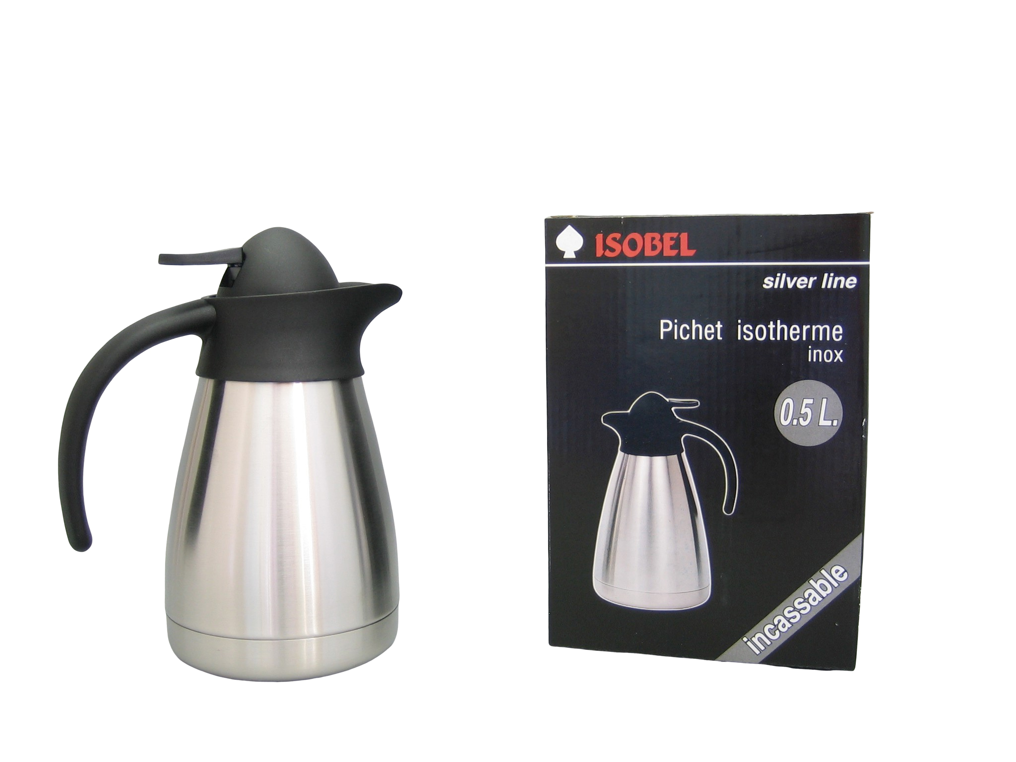 V0599-S01 - Vacuum carafe SS unbreakable 0.5 L (pushbutton) - Isobel Silver Line